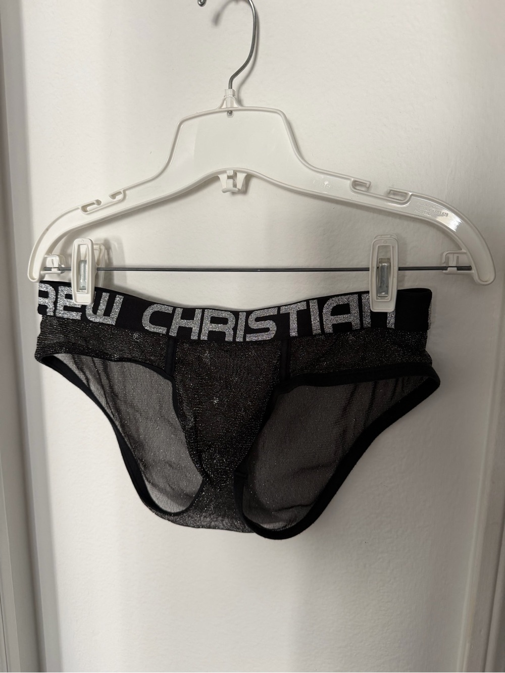 Andrew Christian Black Sheer Briefs with Silver Logo Waistband